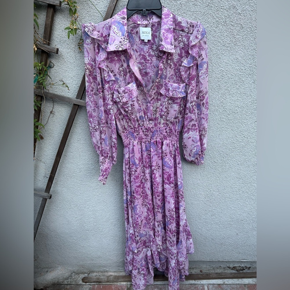 Misa Los Angeles Kaiya Dress in Lilac Floral Purple Midi Size Small - Picture 4 of 9